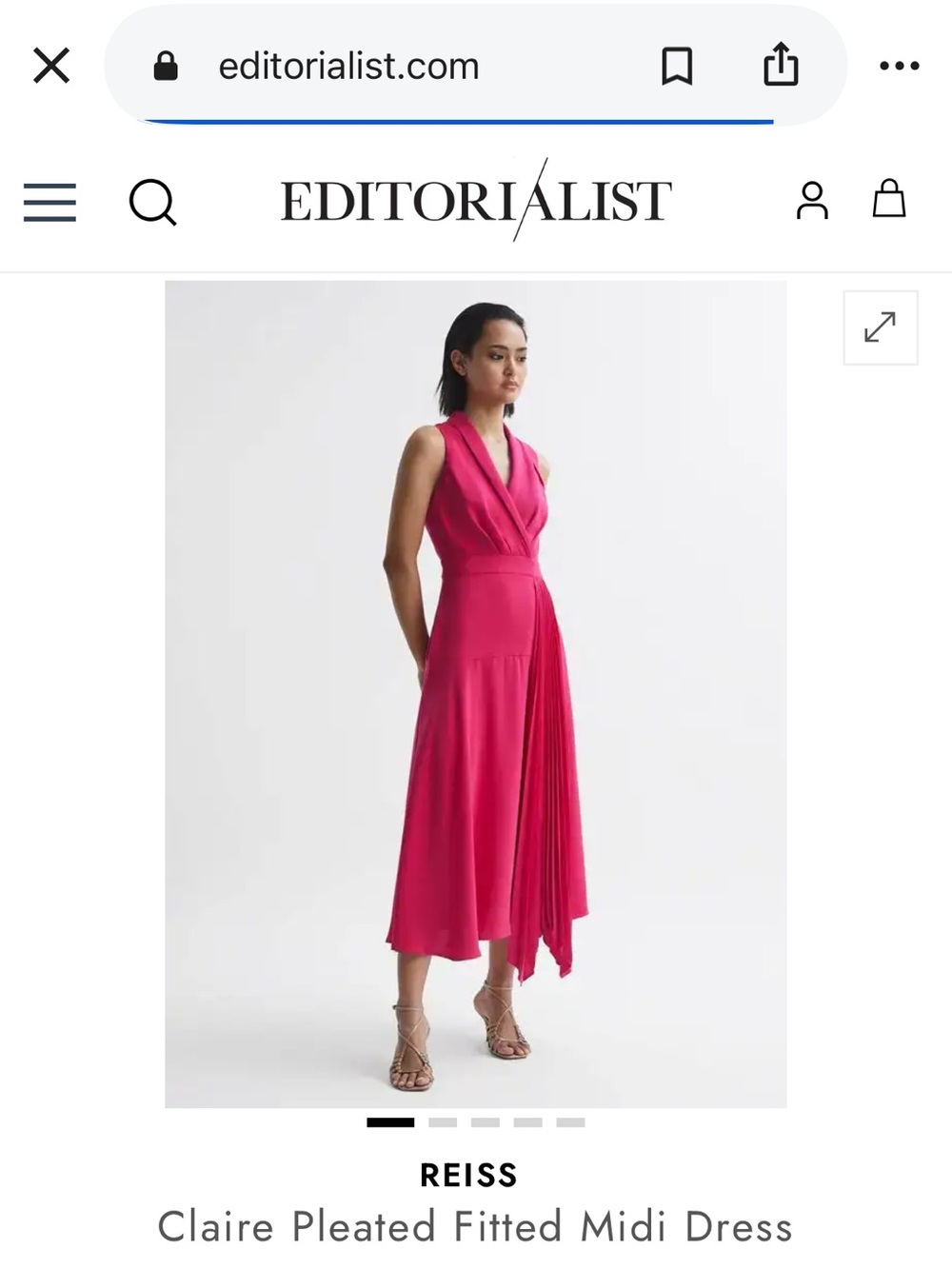 REISS Claire Pleated Fitted Midi Dress Pink Size 6 - Picture 8 of 15